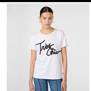 KARL LAGERFELD BONJOUR FRINGE TEE - WHITE BLACK